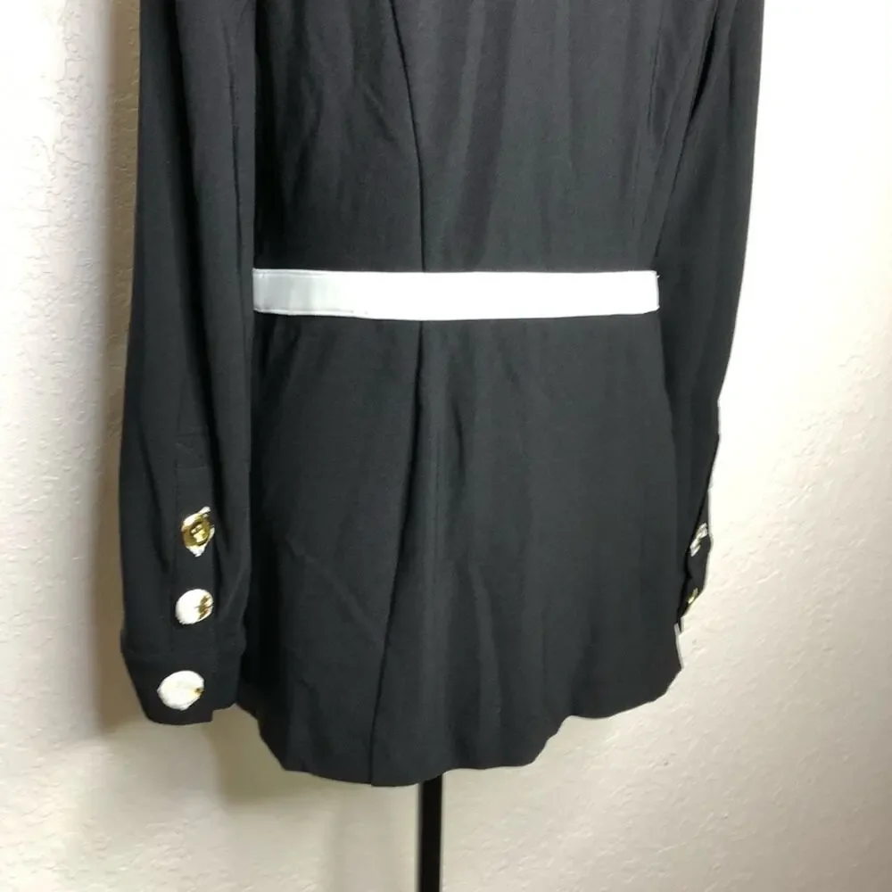 Boston Proper black white trim zip front blazer jacket size Medium NWOT